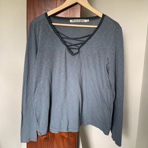 Michael Stars Strappy V Neck Long Sleeve Tee OS